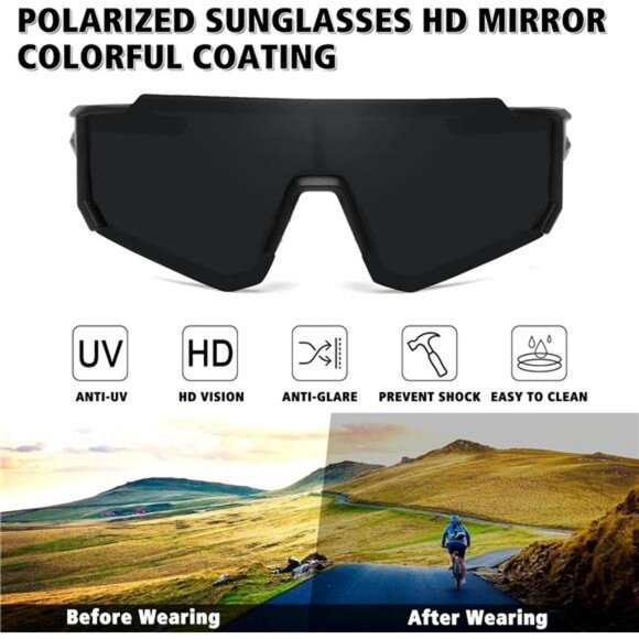 Polarized Sports Sunglasses Men Women UV400 Fishing Cycling Driving Outdoor - Picture 2 of 7